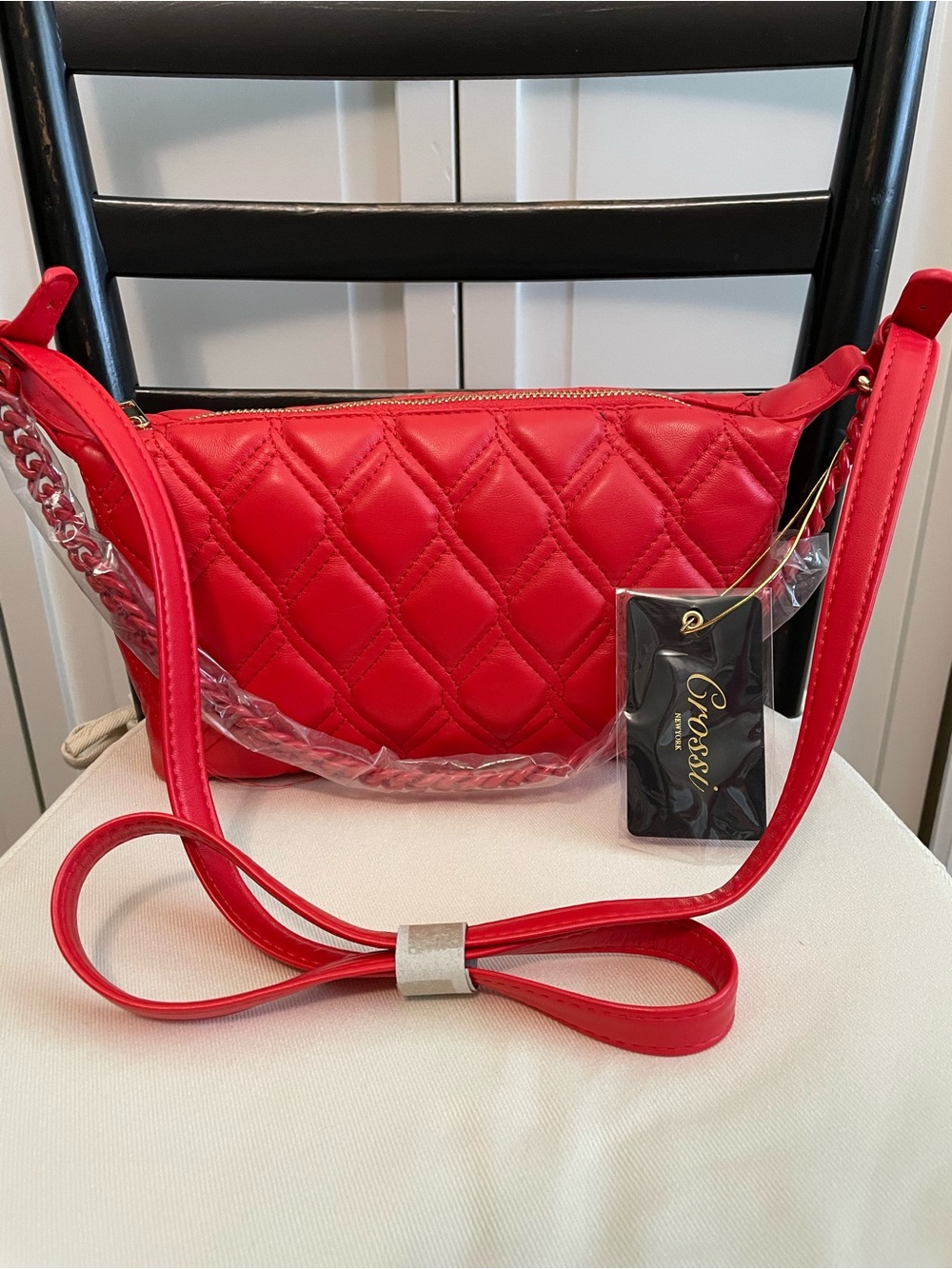 Crossi Orange Red Quilted Crossbody Shoulder Bag